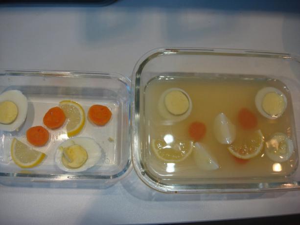 Kuva otettu tekijän (Lähetetty sitruuna, munat ja porkkanat, liemi tulvii) 